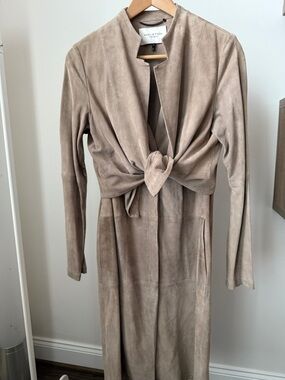 HALSTON Heritage Knot Front Suede Coat Size S